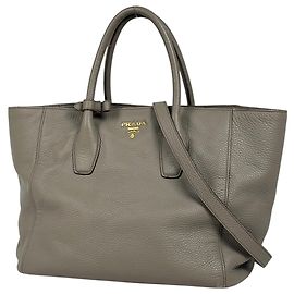 Prada Beige Leather 2-Way Tote Bag Beige