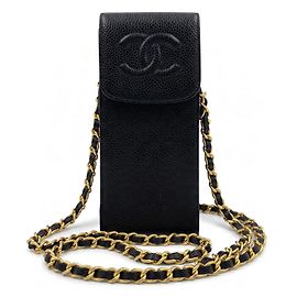 Chanel Black Caviar CC Phone Holder Chain Bag Black Gold hardware