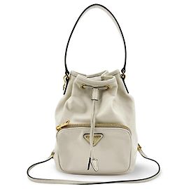 Prada Duet Drawstring Bucket Leather White