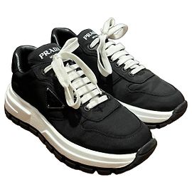 Sapatilhas Prada Re-Nylon e pele pretas Preto