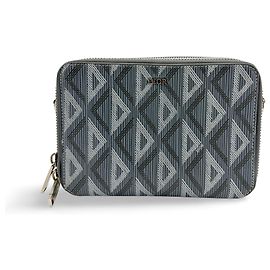 Christian Dior Double Zip CD Diamond Coated Canvas Brown