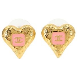 Brincos em forma de coração Chanel Coco Mark Rosa Dourado