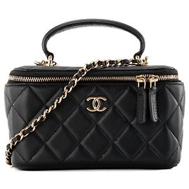 CHANEL - Borsa a tracolla Chanel Vanity Top Handle in pelle liscia nera Nero