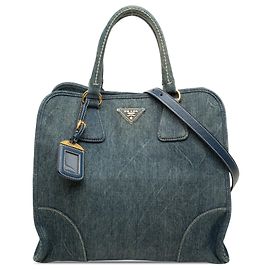 Sac cabas Prada en denim bleu, ouverture convertible Bleu