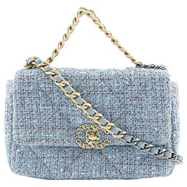 Bolsa Chanel 19 Flap Medium em Tweed Azul Azul
