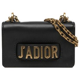 Bolsa de Ombro Mini J Adior em Pele de Bezerro Preta com Corrente Dior Preto