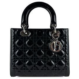 Borsa Lady Dior Medium in pelle vernice Cannage Nera Nero