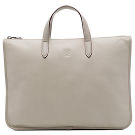 Gray LOEWE Leather Anagram Toledo Briefcase Business Bag Grey