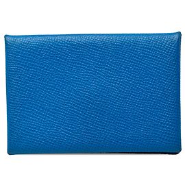 Blue Hermès Epsom Calvi Card Holder Blue