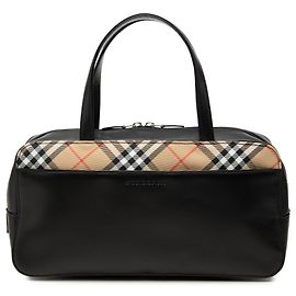 Burberry Nova Check Canvas Leder-Handtasche in Schwarz Schwarz