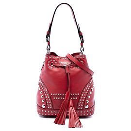 Borsa a secchiello Prada Small Soft Calf Studded rossa Rosso