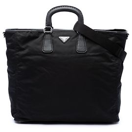 Bolsa Tote Conversível em Tessuto com Acabamento em Saffiano Prada Preta Preto