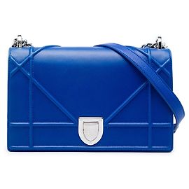 Borsa a tracolla Diorama con patta in pelle di vitello liscia blu, Medium Blu