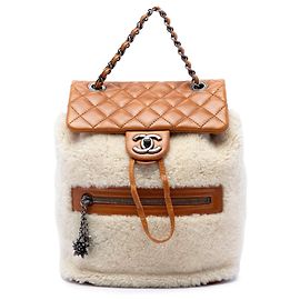 Brown Chanel Small Shearling and Glazed Calfskin Mountain Backpack Brown