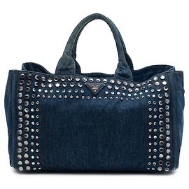 Bolsa Satchel Prada Large Denim Canapa Bijoux Azul Azul