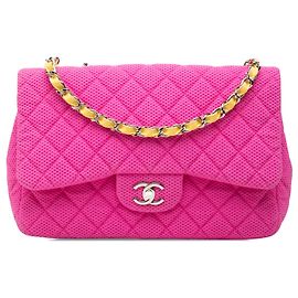 Bolsa de Ombro Chanel Jumbo Classic Mesh Single Flap Rosa Rosa