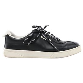 Chanel Coco Mark Leather Sneakers in Black G34085, Size EU 37 Beige