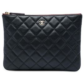 Clutch Chanel Small Quilted Caviar O Case Nera Nero
