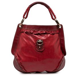 Bolsa Hobo Gucci Abbey em pele de bezerro vermelha com anel D e folhos Vermelho