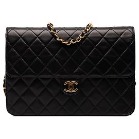 Black Chanel Medium CC Quilted Lambskin Single Flap Shoulder Bag Black