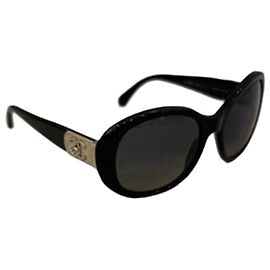 Chanel Gafas de Sol Ovaladas en Acetato Negro Negro