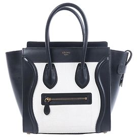 Céline Sac à main Celine Luggage Micro en cuir Noir x Blanc Noir