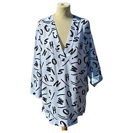 Moschino Long Sleeve Letter Print Sarong Bathrobe White Polyester Black White
