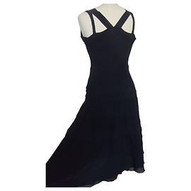 Cacharel Vestido de Sereia em Seda com Decote Profundo TS Preto