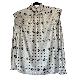 Blouse à col haut et volants Star de Ted Baker Blanc Bleu foncé