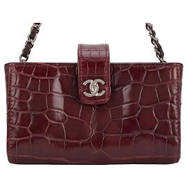 Chanel Mini Pochette Crocodile Bourgogne Bordeaux Bijouterie argentée