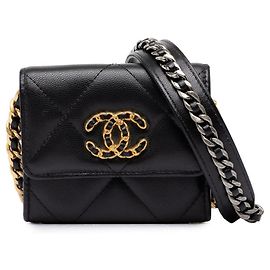 Borsa a tracolla con catena e portafoglio Chanel Coco Mark Matelassé 19 Nero