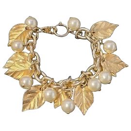 Autre Marque Bracelet Monet en métal doré avec feuilles et perles Blanc Doré