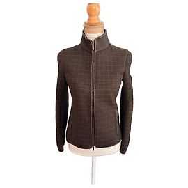 Max Mara brown leather shearling quilted jacket Brown