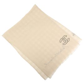 Écharpe et Châle CHANEL COCO Mark 100% Cachemire Beige Noir Noir Beige