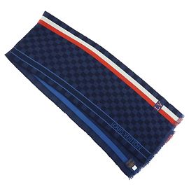 Louis Vuitton Damier Echarpe Messenger Wool 100% Scarf Navy M70338 Blau
