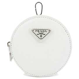 PRADA Mini Bolsa de Moedas em Pele com Logótipo Triangular Branca 1TL431 Branco