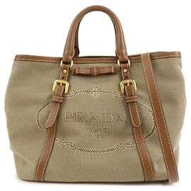 Bolsa 2Way PRADA em tela jacquard com logótipo triangular e couro Bolsa Tote BN1841 Marrom Bege