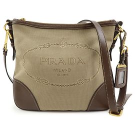 Borsa a tracolla e a spalla PRADA in tela jacquard e pelle Beige Brown Marrone Beige
