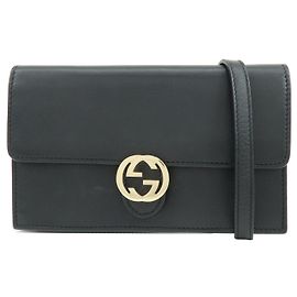 GUCCI Borsa a spalla e tracolla in pelle Interlocking G Nera 369664 Nero