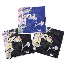 Christian Dior Set di 3 sciarpe 100% cotone stampa floreale blu navy nero Nero Blu
