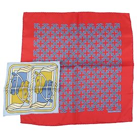 Hermès HERMES Carre 42/20 Set de 2 Pañuelos de Seda 100% QUADRIGE Rojo Azul Roja Azul