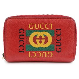 GUCCI Sherry Leather Web Line Card Case Coin Case Red 496319 Red