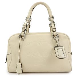 PRADA Vitello Daino Leather Boston Bag Shoulder Bag Ivory BR3091 Cream