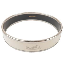 Hermès HERMES Email MM Bangle Plated Bracelet Ivory Silver Silvery Cream