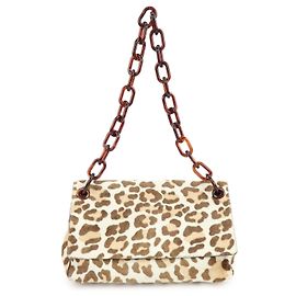 Bolsa de Ombro PRADA em couro de bezerro com corrente de plástico e logótipo triangular Beige Brown Marrom Bege