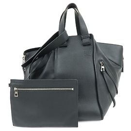 LOEWE Anagram Hammock Medium Leather Shoulder Crossbody Bag Black Black