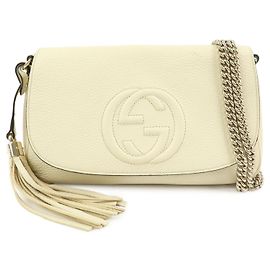 Bolso de hombro de piel con cadena GUCCI SOHO Interlocking G Blanco 536224 Blanco