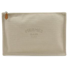 Hermès HERMES Yachting GM Canvas Flat Pouch Cosmetic Pouch Beige Beige