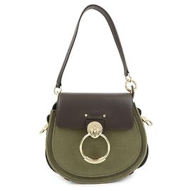 Chloé Chloe Tess Small Canvas Leather 2Way Bag Hand Bag Brown Green Marrom Verde
