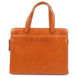 Saco Tote CHANEL em pele caviar Laranja Laranja